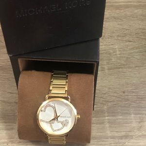 Michael Kors Gold Tone Watch with Hearts